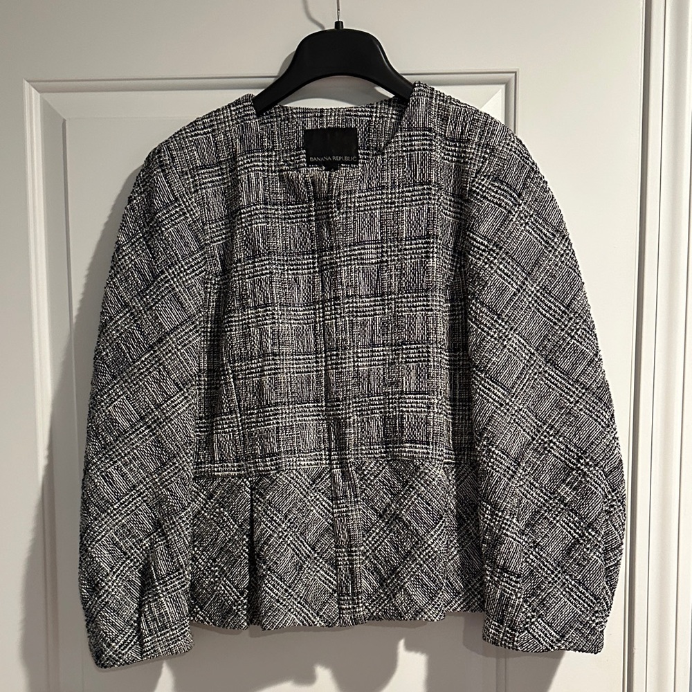 Banana Republic Black and White Checkered Peplum Blazer